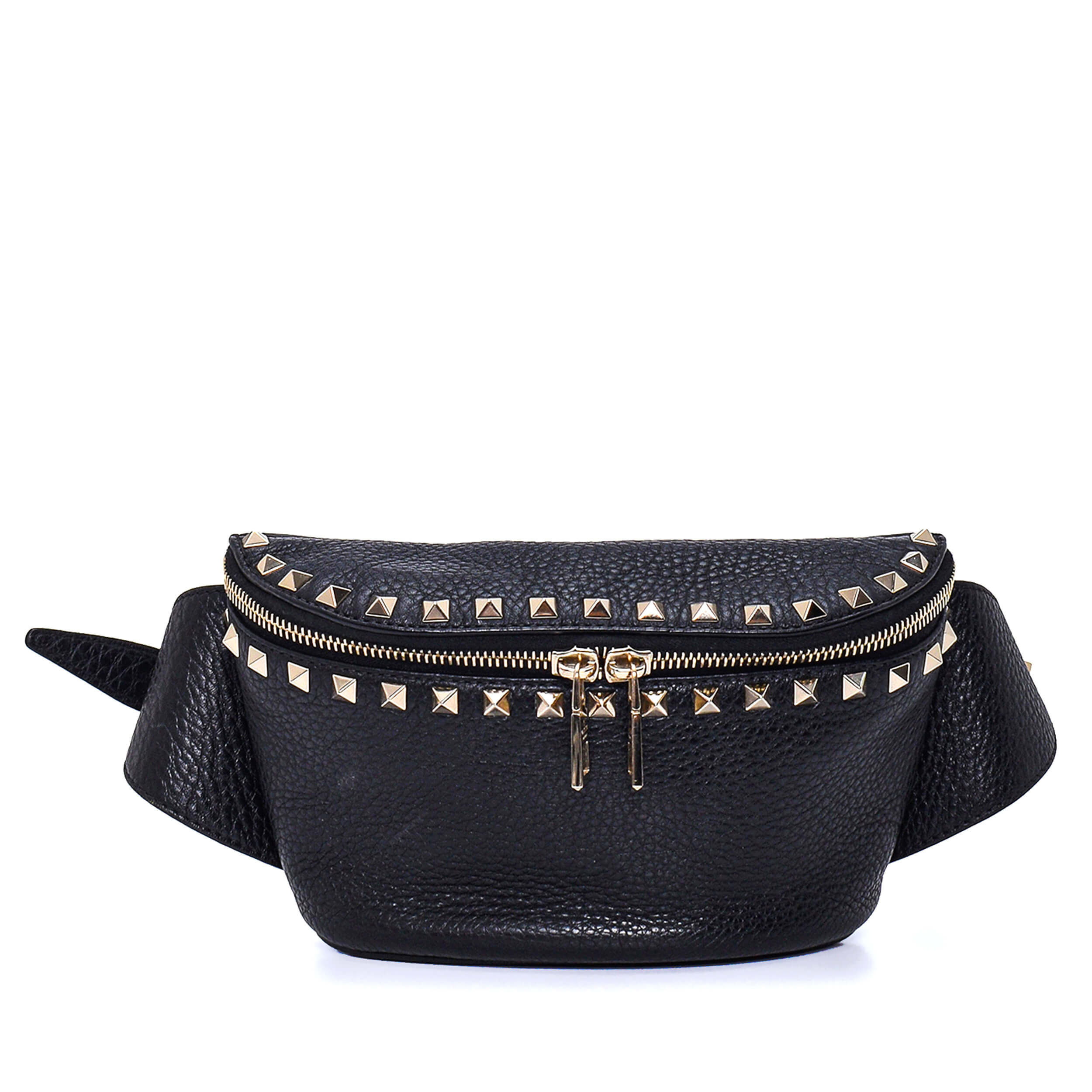 Valentino - Black Grained Leather Rockstud Belt Bag